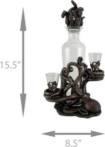 Octopus Decorative Bronze Finish Statue and Glass Decanter Set creature cthulhu - Picture 1 of 2