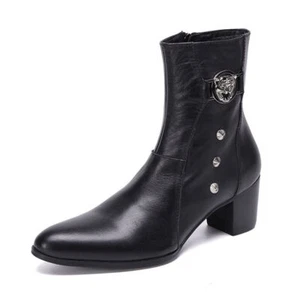 Herren Leder Stiefeletten High Heels Stiefel Reißverschluss Goth Herrenschuhe - Bild 1 von 9