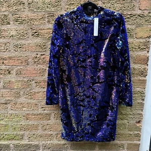 Red Herring Long Sleeve Sequin Dress Blue/gold Size 12 New - Picture 1 of 8