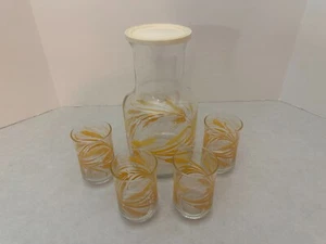 Four (4) Libbey Golden Wheat 6 oz. Juice Glasses - WITH Lidded Decanter - Picture 1 of 9