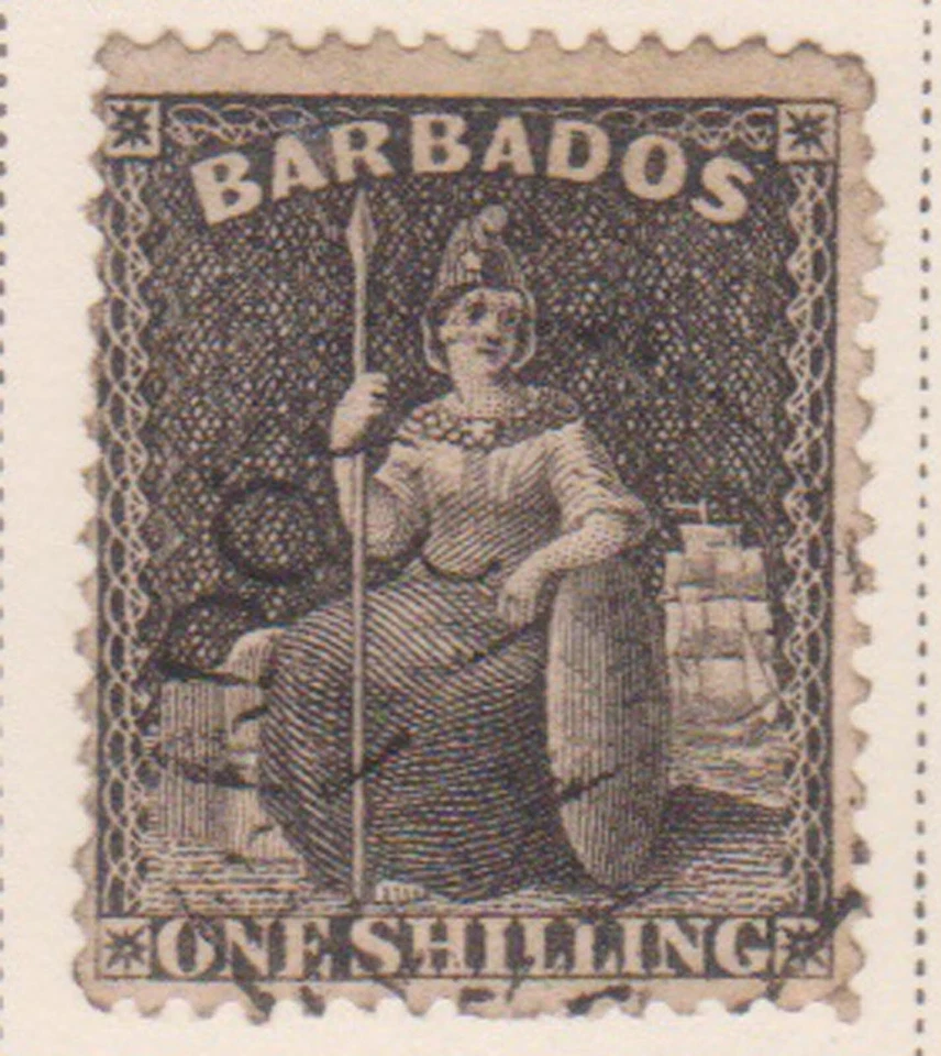 (F194-28) 1871 Barbados 1/- sello negro con estrella pequeña (CA)  Foto 1 de 1