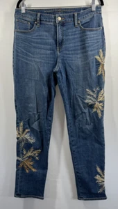 Chicos So Slimming Girlfriend Ankle Jeans Size 1 US 8 Blue Stretch Embroidered - Picture 1 of 9