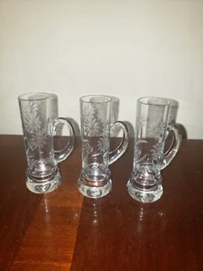 3 Vintage Czech 4-1/8” Aperitif Glass Etched Floral Design Shot Cordial Glasses - Picture 1 of 3