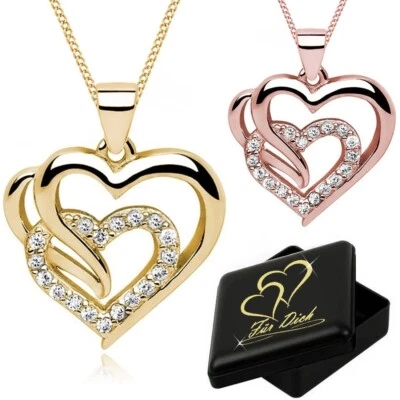 Herz Kette Zirkonia Anhänger 925 Silber Gold Rotgold Silber Damen Halskette - Bild 1 von 4