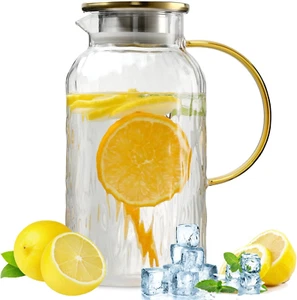 68 Oz/2 Liter Large Glass Pitchers with Lid, Hand Blown Glass Water Pitchers wit - Picture 1 of 12