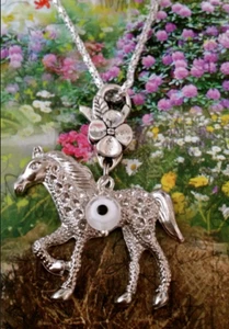 Lg Horse Equestrian English Evil Eye Western Riding Silver Pendant Necklace 18" - Picture 1 of 3