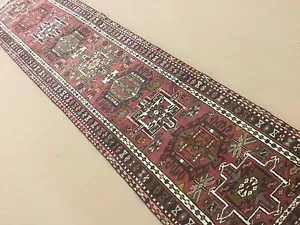 2'.5" X 9'.9" Rust Navy Karajh Oriental Rug Runner Hand Knotted Wool - Picture 1 of 12