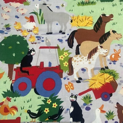 Old MacDonald Farm Fabric Material Alexander Henry 1998 Animals Tractor 43 X 140 - Image 1 of 4