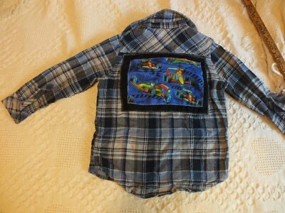 Переработанная Перепрофилированная Фланелевая Рубашка Для Мальчиков Маленький Departwest Blues Гоночный Автомобиль Аппликация - Изображение 1 из 4