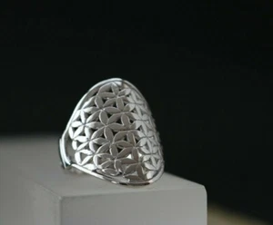 Blume des Lebens Ring Lebensblume 925er Sterling Silber Breiter Silberring Damen - Bild 1 von 4