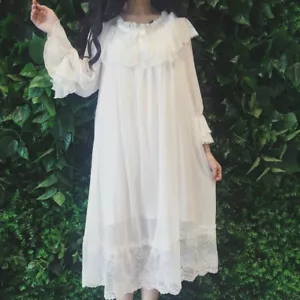 Damen Mädchen Lolita Viktorianisch Vintage Nachthemd Rüsche Spitze Nachtwäsche - Bild 1 von 8