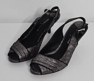 Donald J Pliner Slingback Pumps 7.5 Metallic Crackle Silver Pewter Kitten Heels - Picture 1 of 9