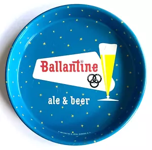 VASSOIO DA PORTATA VINTAGE BALLANTINE'S ALE & BEER 13” BLU METALLO DOPPIO 2 LATI - Foto 1 di 6