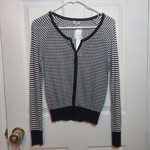 Worthington Black White Striped Button Front Cardigan Sweater Preppy Size XS - Picture 1 of 9