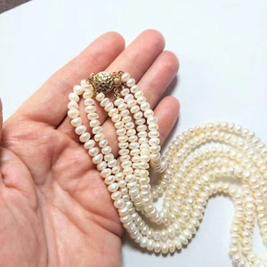 Triple Strand White 6mm Freshwater Pearl Necklace w 14kt Gold Round Box Clasp - Picture 1 of 10