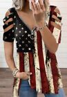American Flag Star Striped Zipper Collar Blouse-Xl