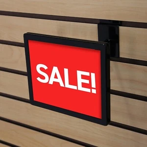 Set of 6 Slatwall Sign Holders Black Holds 7" x 5 ½" High Signs Metal Slat Wall - Picture 1 of 11