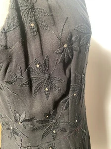 1950s Little Black Dress Jerry Gilden Embroidered Jeweled Floral Wiggle 38" Bust - Picture 1 of 12