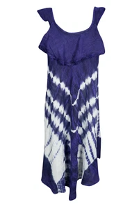 Purple Tie Dye Sundress Uneven Hem Flared Scoop Neck Gypsy Summer Dresses S/M