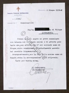 Lettera Consorzio Antitubercolare Alessandria - Assenza Infermiera C.R.I. - 1938 - Picture 1 of 1