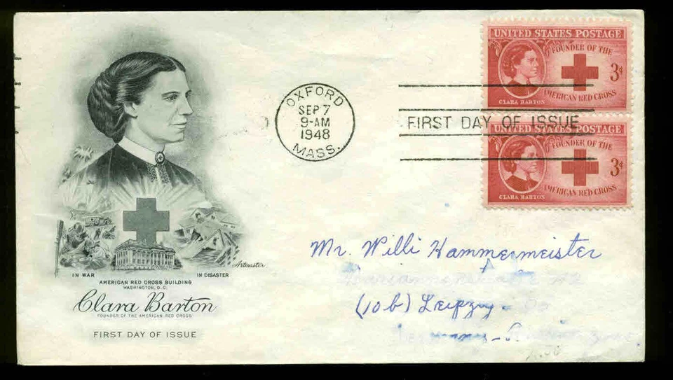 US FDC #967 Artmaster Cachet Oxford, MA  Red Cross - Image 1 of 1