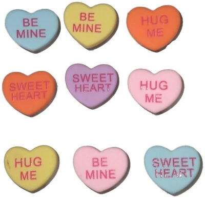 CONVERSATION HEARTS Push Pin Handmade Decorative Tacks Set of 9 - Image 1 of 3