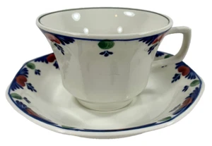 Veruschka Flat Cup & Saucer Set Adams England Ironstone Vintage Blue Red Green O - Picture 1 of 11