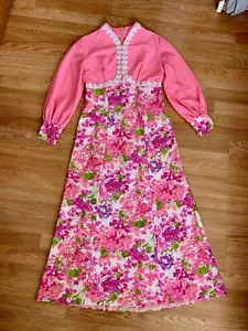 Vintage 70s Dayglo Polyester Maxi Dress - Picture 1 of 4