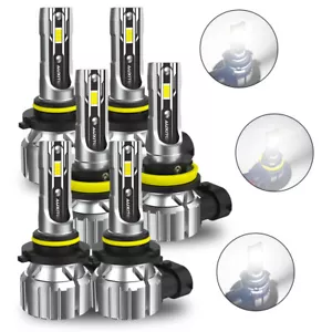 AUXITO Combo 9005+9006+H11 LED Headlight High Low Beam Fog Light White CANBUS X6 - Picture 1 of 11