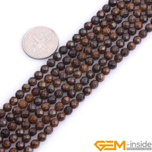 Natural Brown Bronzite Faceted Gemstone Round Beads For Jewelry Making 15" DIY - Picture 1 of 33
