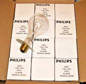 24 PHILIPS 300W PS35 LIGHT BULBS ROUGH SERVICE MOG BASE E39 VINTAGE INCAND CASE - Picture 1 of 9