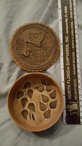 Schöner 4" STORCH mit BABY RUSSISCHE KUNST Birkenrinde Ring Schmuck Holz Schmuckkästchen - Bild 1 von 2