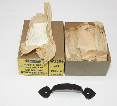 Stanley Works Rustic Iron Door Drawer Pulls Bonderized J1 Dead Black W1256 NOS - Image 1 of 4