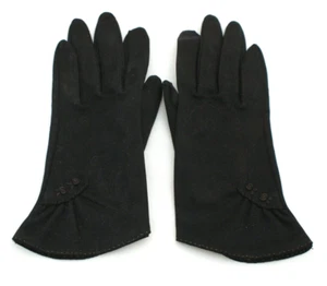 Guantes de vestir vintage para dama con flores bordadas, gamuza negra, usados en excelente estado - Imagen 1 de 5