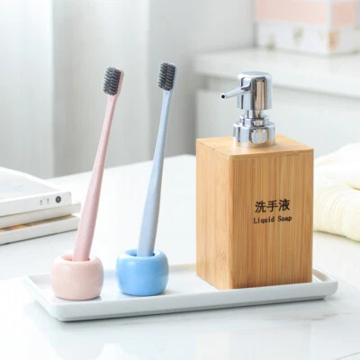 Botella vacía prensa madera bambú para champú acondicionador lavado a mano jabón porcelana  Foto 1 de 3