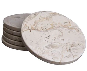 CraftsOfEgypt Set of 6 - Beige Marble Stone Coasters Polished Coasters – 3.5 ... - Picture 1 of 7