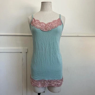 Y2K pastel teal and powder pink lace long camisole - Image 1 of 4