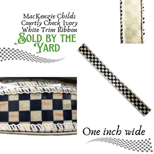 Cinta MacKenzie Childs Courtly Check borde marfil 1" de ancho VENDIDA POR YARDA - Imagen 1 de 5