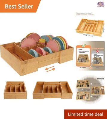 Бамбуковый выдвижной ящик органайзер расширяемый 8 отсеков посуда серебро хранение - Изображение 1 из 4