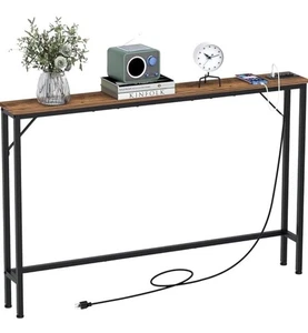 Sofa Table with Outlet and USB Port, 47" Console Behind Couch Table Steel Frame - Picture 1 of 8