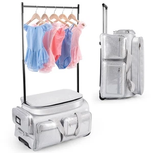 Remeit Dance Bag with Garment Rack 28"Glitter Silver Dance Costumes Rolling Bags - Picture 1 of 16