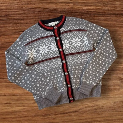 Vtg LL Bean Womens Nordic Wool Cardigan S Gray Fair Isle Heritage Cabin Scandi - Image 1 of 4