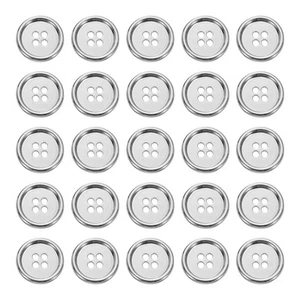 25pcs Metal Button 18mm (0.71") 4 Holes Alloy Round Sewing Buttons, White - Picture 1 of 6