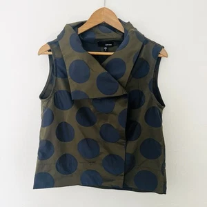 Chaleco Sun Kim Art to Wear Oliva Azul Marino Lunares Sin Mangas Top Talla S - Imagen 1 de 4