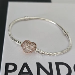 Pandora Rose Pavé Cz Heart Clasp Silver Snake Bracelet 16 cm 586292 Free Post - Picture 1 of 20