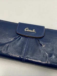 Coach Ashley Patent Leather Snap Wallet Royal Blue Silver 3.5x7.75” VTG - Picture 1 of 10