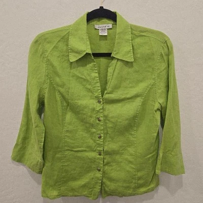 Camisa David N. Lino Mujer Mediana Verde Botón Frontal Dinero Antiguo Cápsula Verano Foto 1 de 4