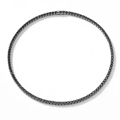 Colar de tênis de moissanita preto redondo completo 3-6,5 mm masculino feminino corrente GRA hip hop - Imagem 1 de 4