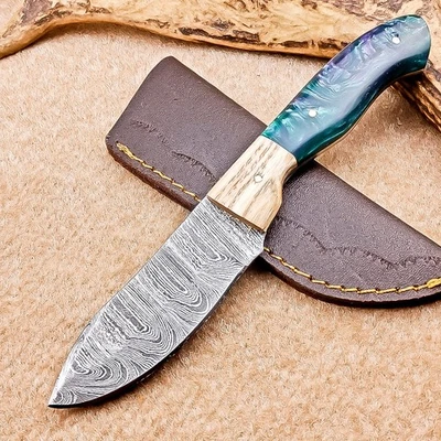 Cuchillo desollador de acero Damasco hecho a mano | 8,0" | Full Tang, funda de cuero IT-2471 Foto 1 de 4