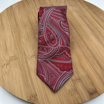 Corbata Tasso Elba 100 % seda para hombre ~ roja ~ azul metálico patrón cachemir ¡Hecha a mano! Foto 1 de 4
